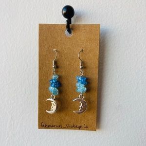 Silver Crescent Hang Down Earrings